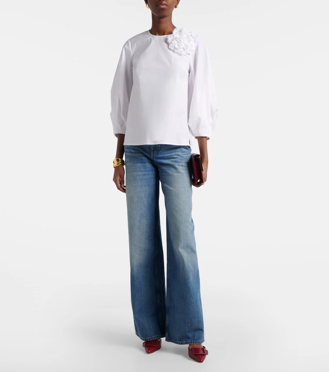 Carolina Herrera - Floral-appliqué cotton-blend blouse