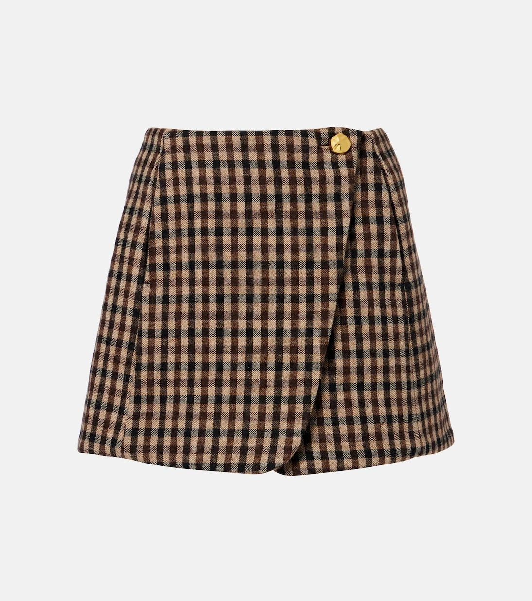 Ganni - Checked wool wrap skirt