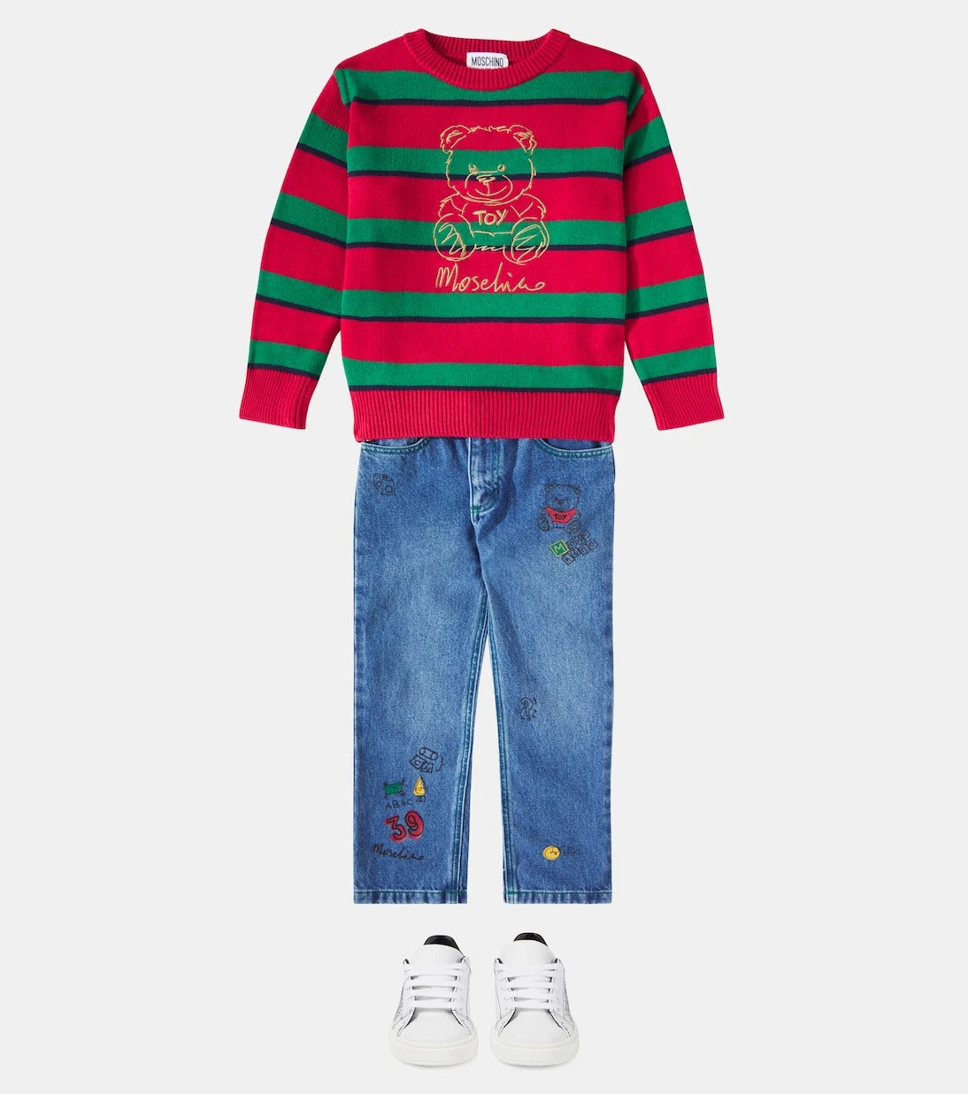 Moschino Kids - Ayıcıklı çizgili pamuk ve yün kazak