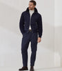 Brunello Cucinelli Blue Suede Knit Insert Bomber Jacket