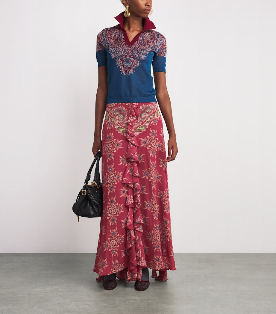 Etro Red Ruffled Maxi Skirt