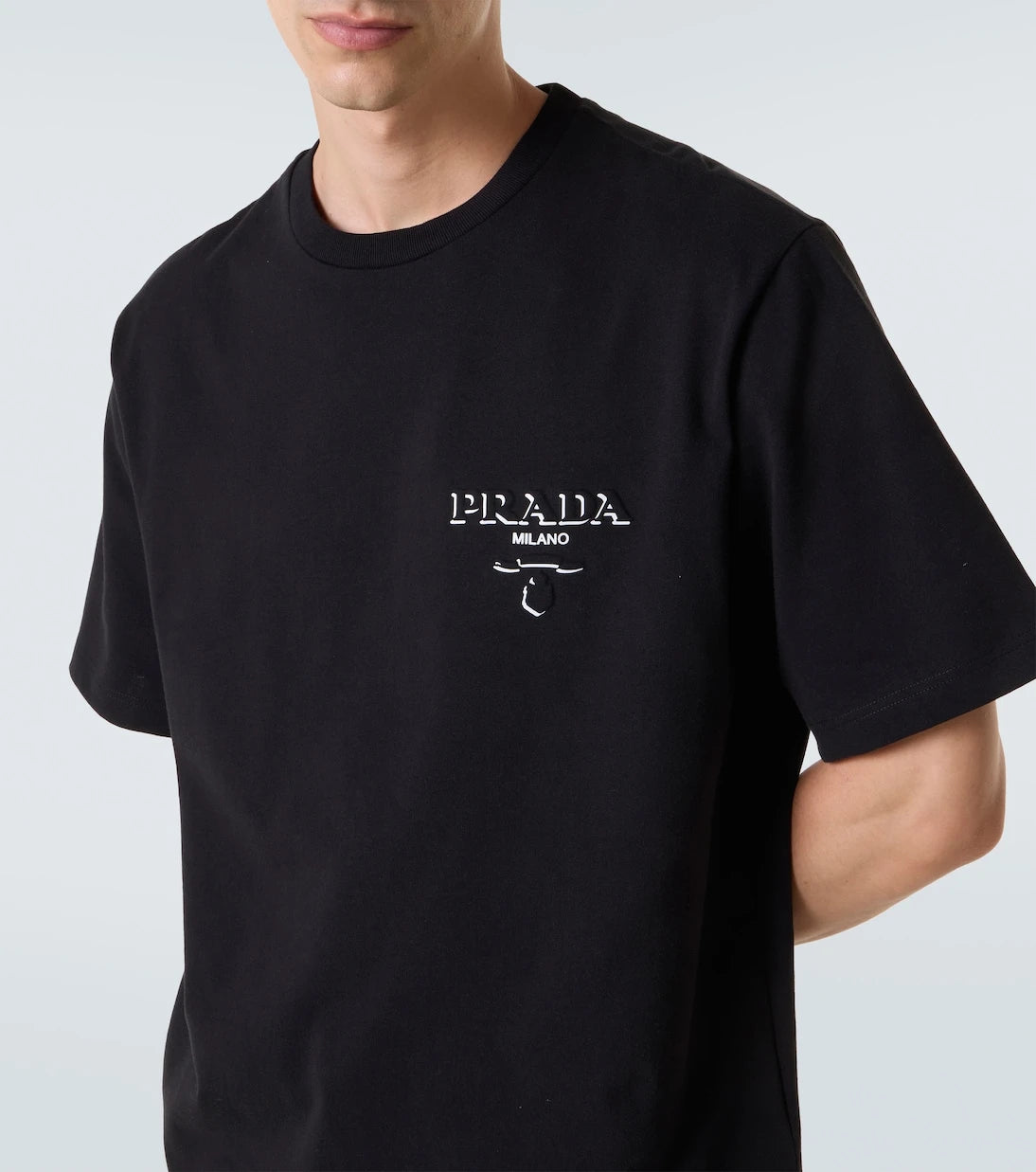 Prada - تي شيرت من القطن جيرسي بشعار الماركة