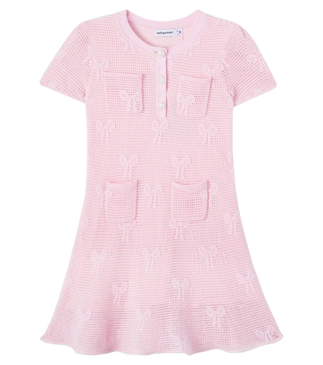 Self-Portrait Kids - Bow crochet cotton-blend dress