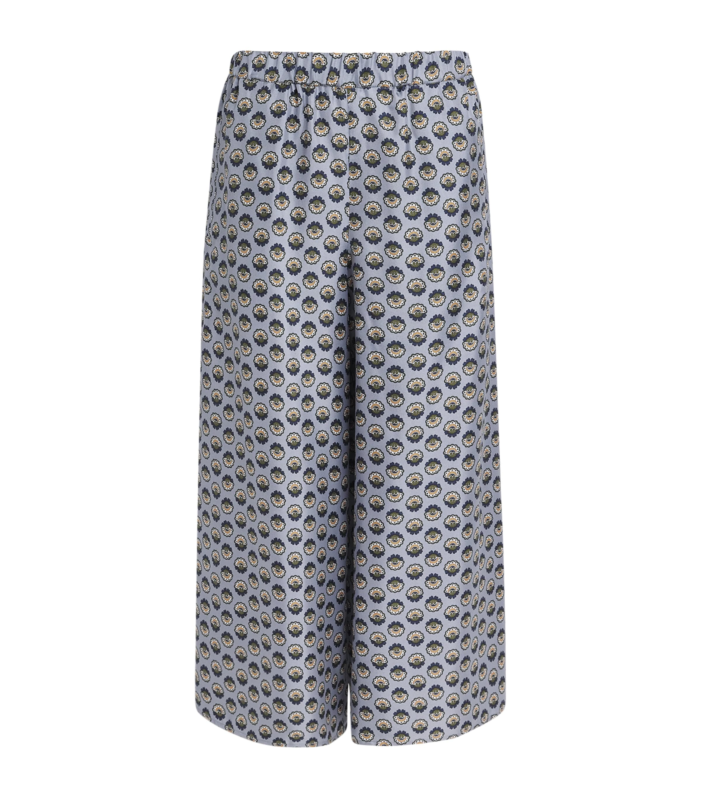 Blue Silk Printed Trousers