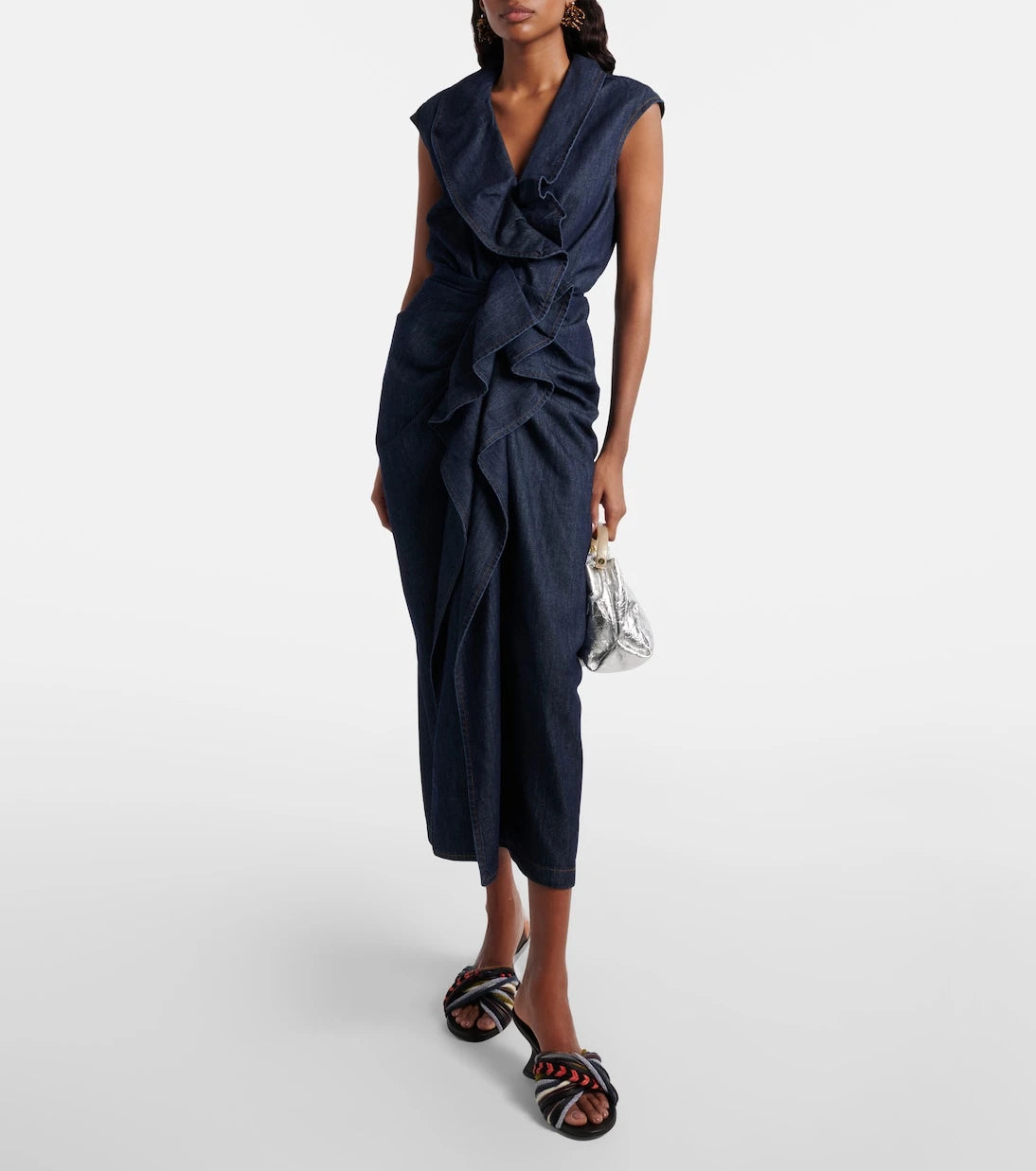 Dries Van Noten - Ruffled denim midi dress