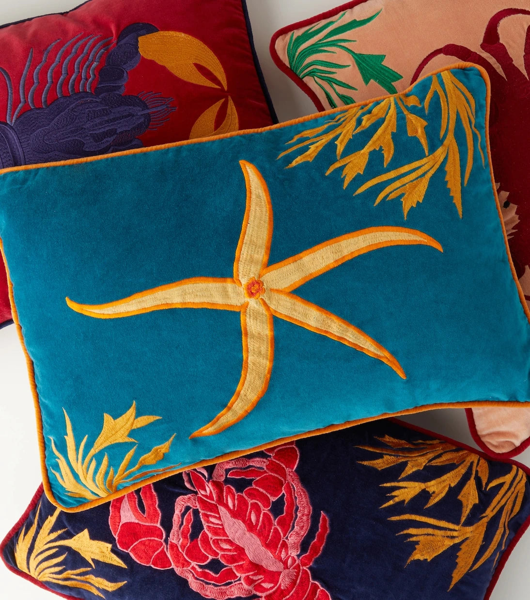 Les-Ottomans - Starfish embroidered cushion