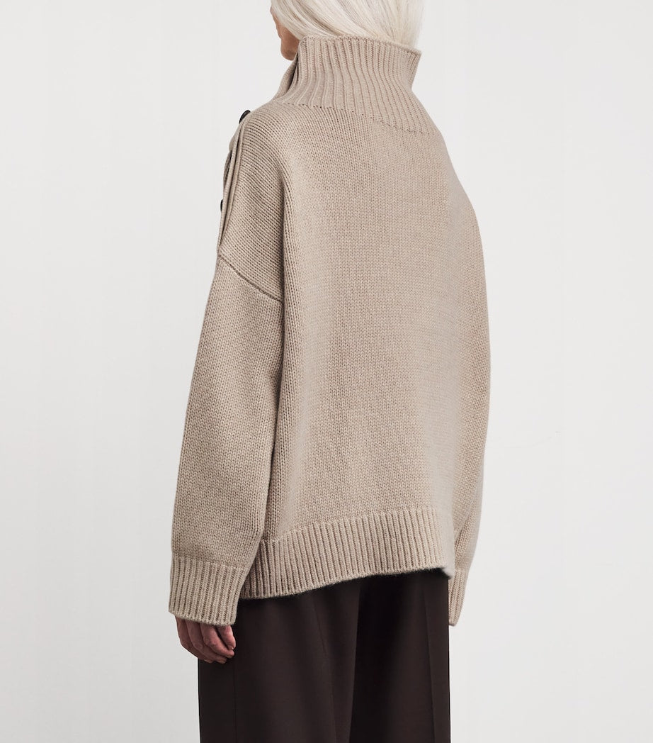Beige Wool-Cashmere Buttoned Sweater