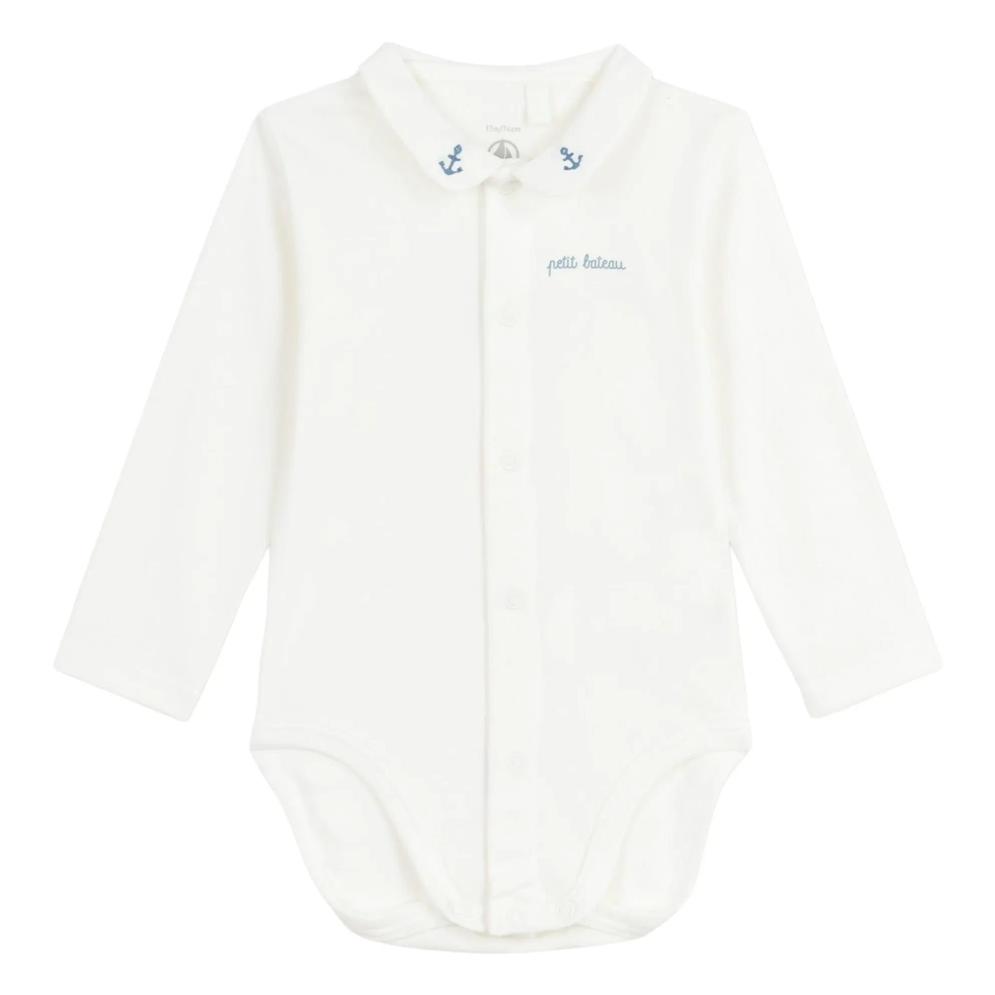 Petit Bateau - Organic Cotton Embroidered Collar Bodysuit | Blue