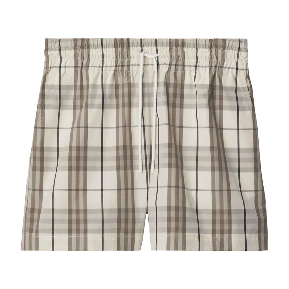 Burberry Ivory Cotton Check Drawstring Shorts