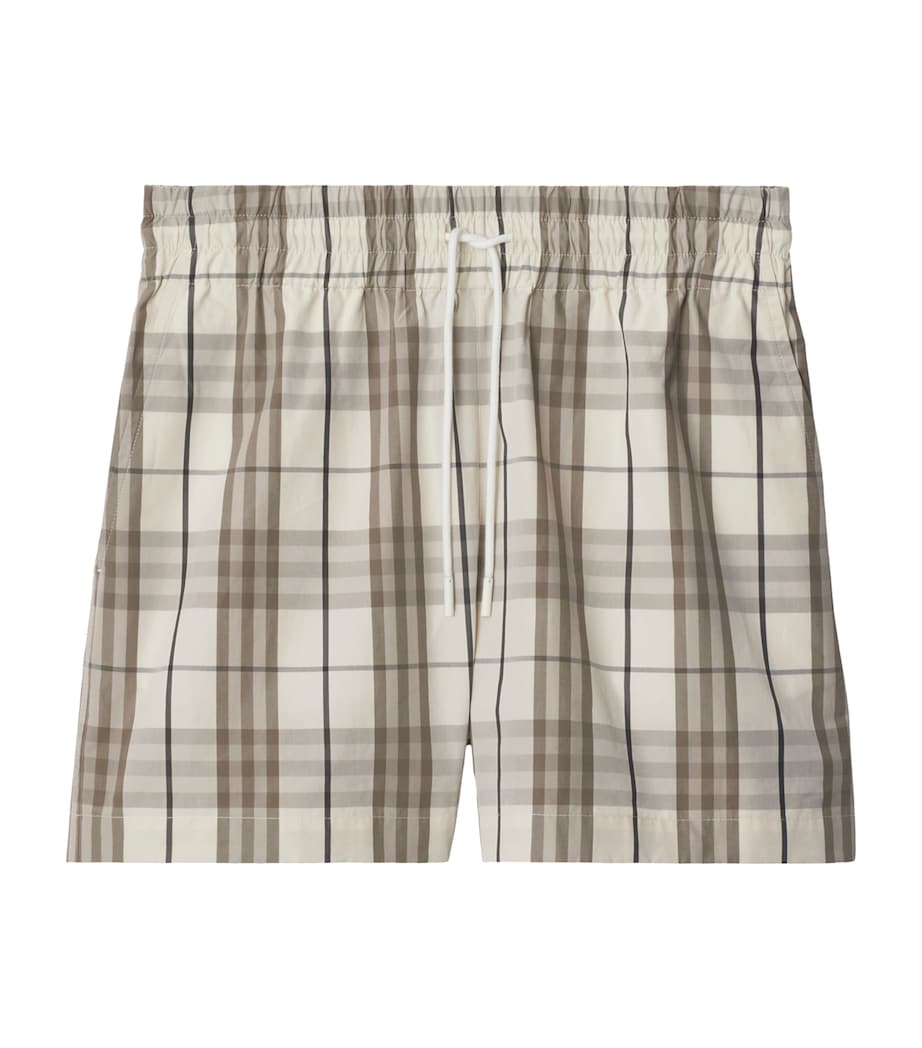 Burberry Ivory Cotton Check Drawstring Shorts