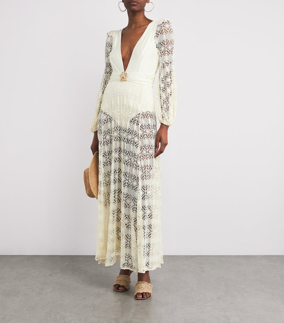 White Crocheted Embellished Maxi Dress