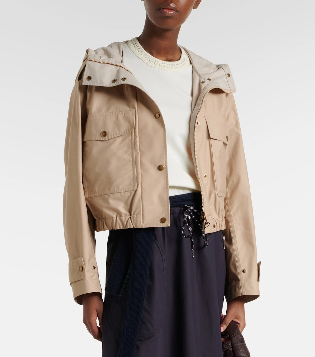 Moncler - جاكيت Carex قصير بغطاء رأس من مزيج القطن والبوبلين