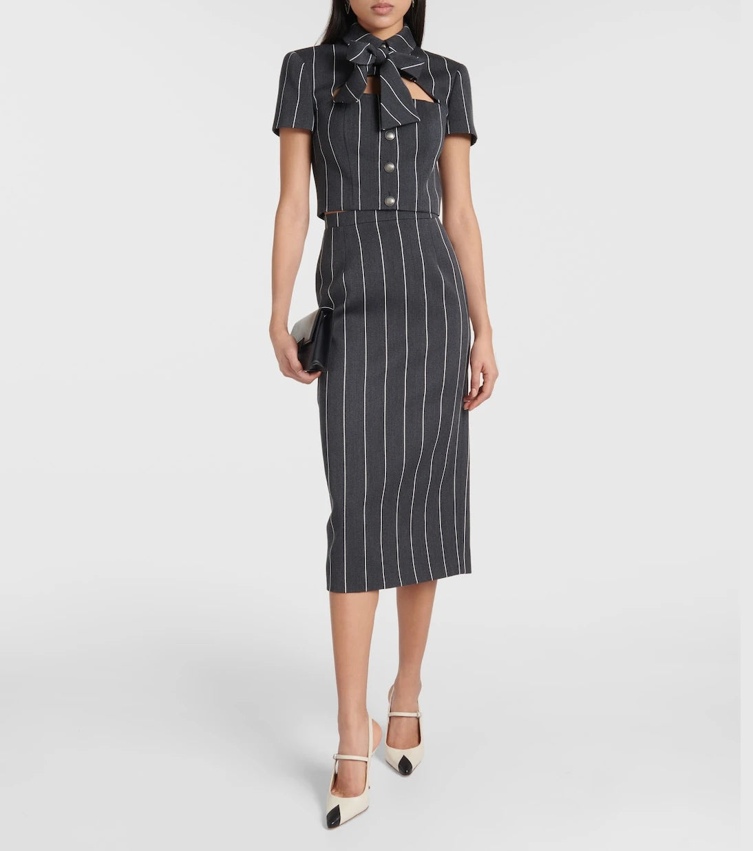 Alessandra Rich - Pinstripe cropped wool-blend jacket