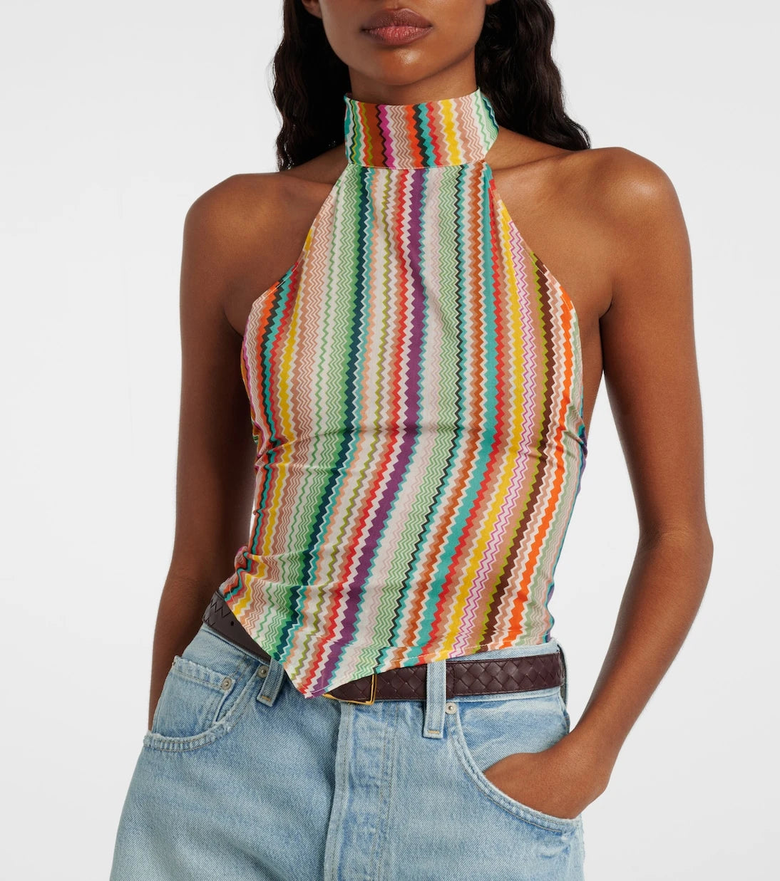Missoni - توب ميسوني قطني وحريري مخطط بياقة هالتر
