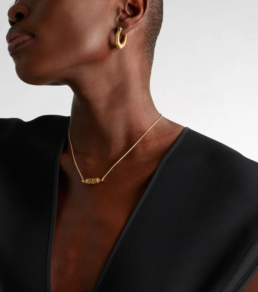 Marie Lichtenberg - Coco Micro 18kt gold locket necklace with emeralds