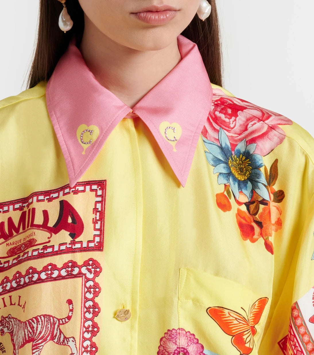 Camilla - Collage Kingdom silk bowling shirt