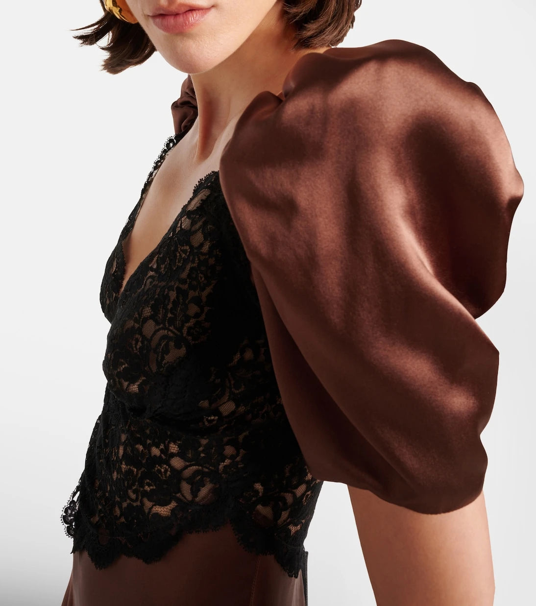 Rodarte - Lace-trimmed silk charmeuse gown