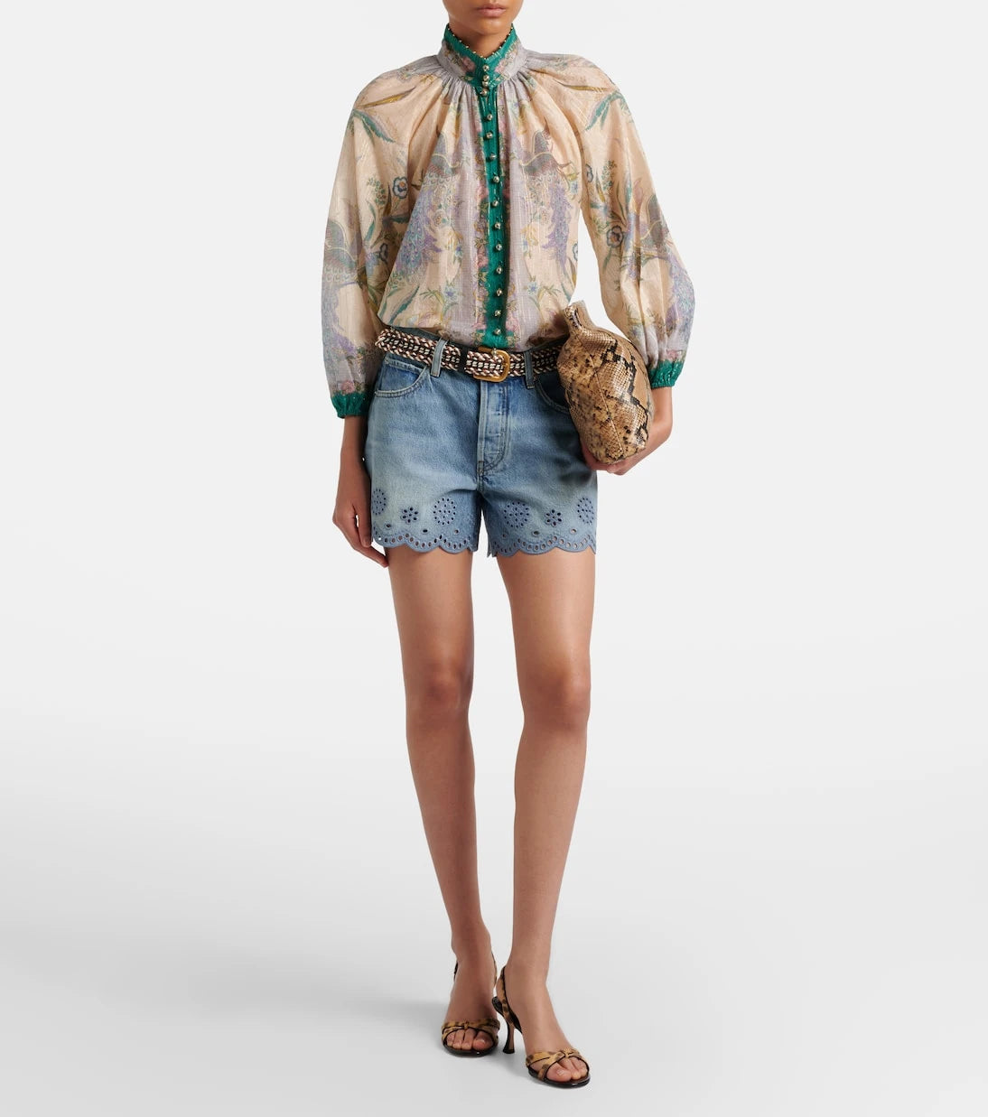 Frame - Long Hang broderie anglaise denim shorts