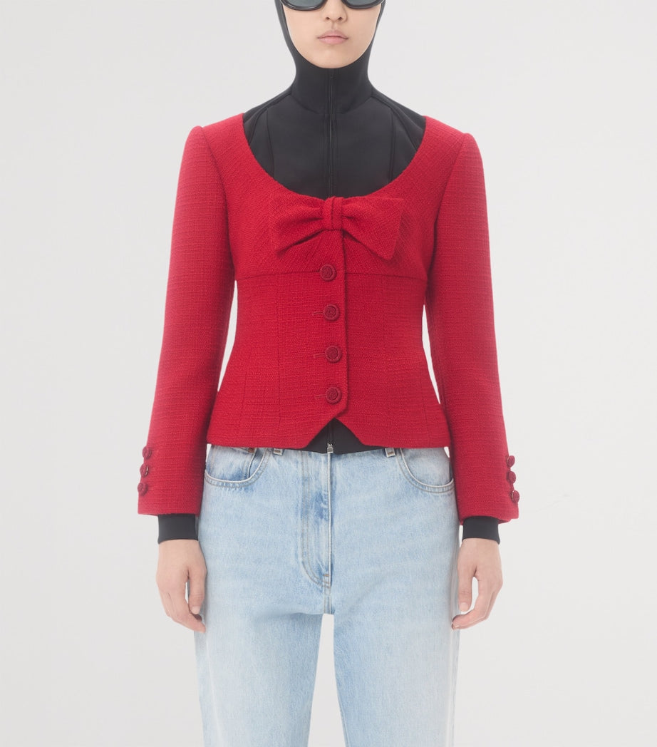 Valentino Red Virgin Wool-Blend Bow Blazer