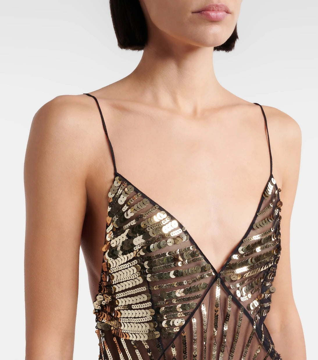 Pucci - Asymmetric sequined tulle slip dress