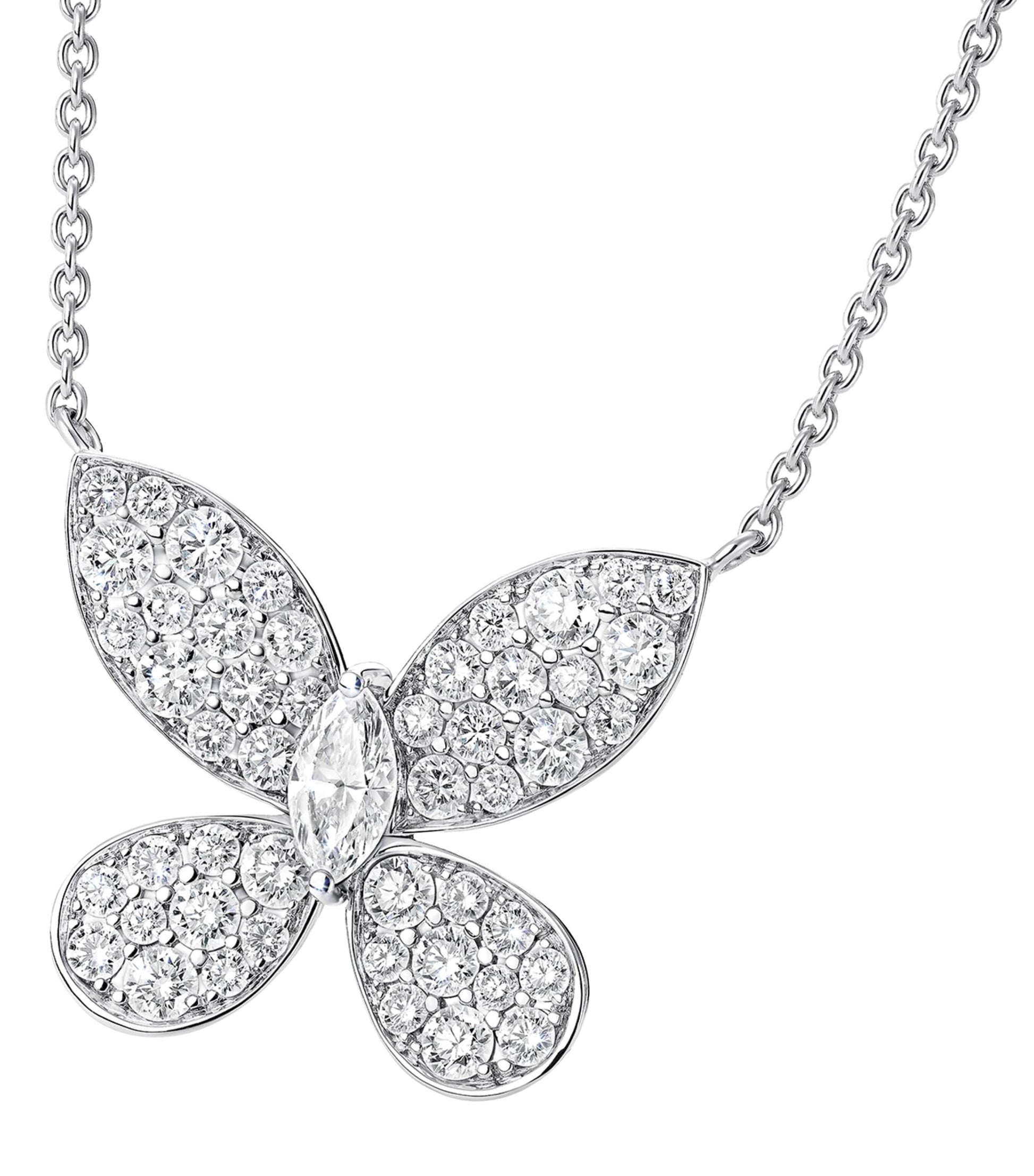 White Gold and Diamond Pavé Butterfly Small Pendant Necklace