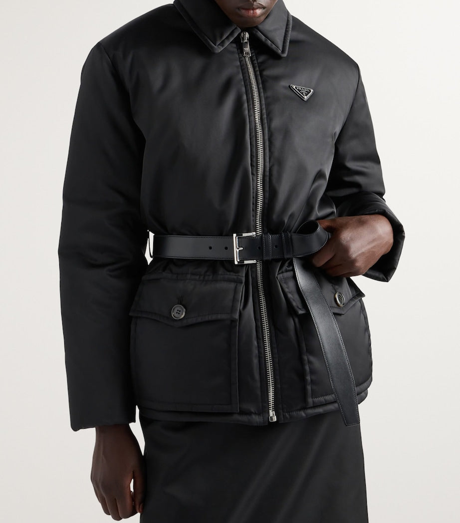 Prada Black Re-Nylon Down Belted Jacket