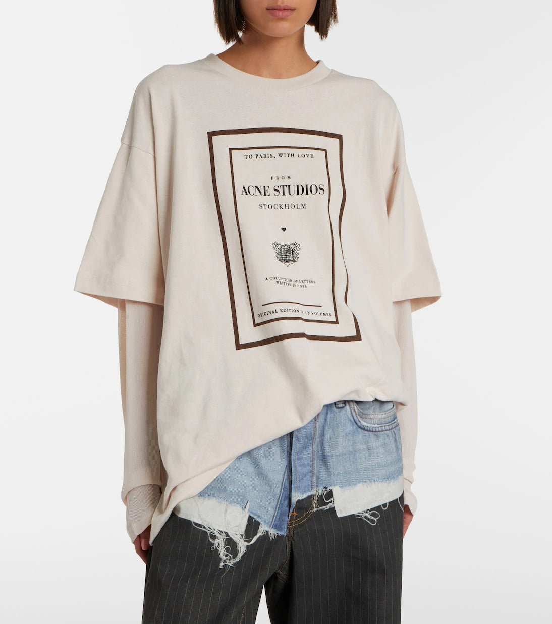Acne Studios - تيشيرت جيرسي قطني بشعار بطبقات