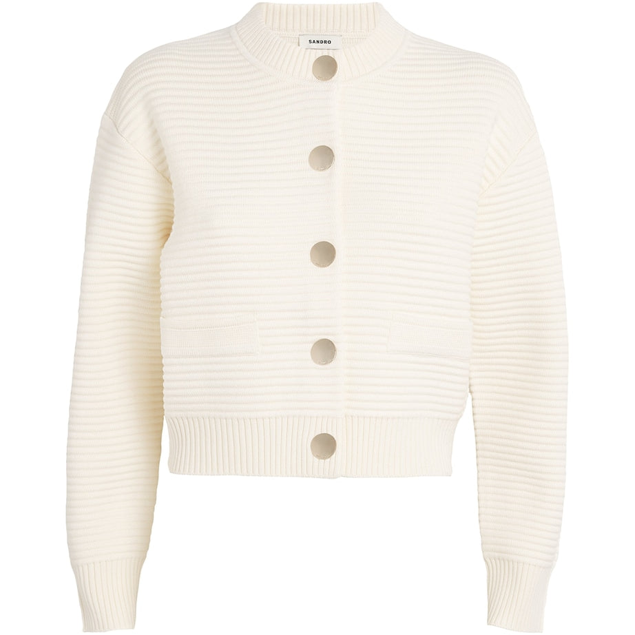 Beige Textured-Knit Cardigan