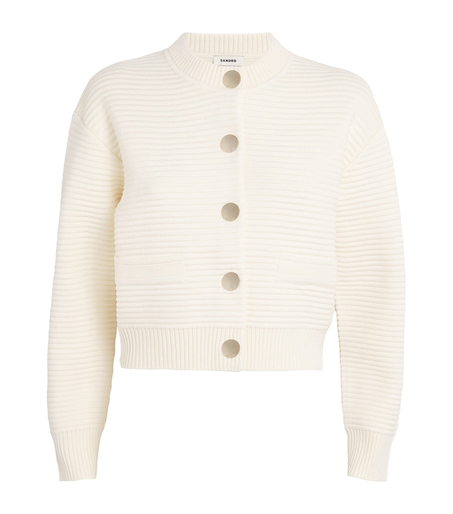 Beige Textured-Knit Cardigan