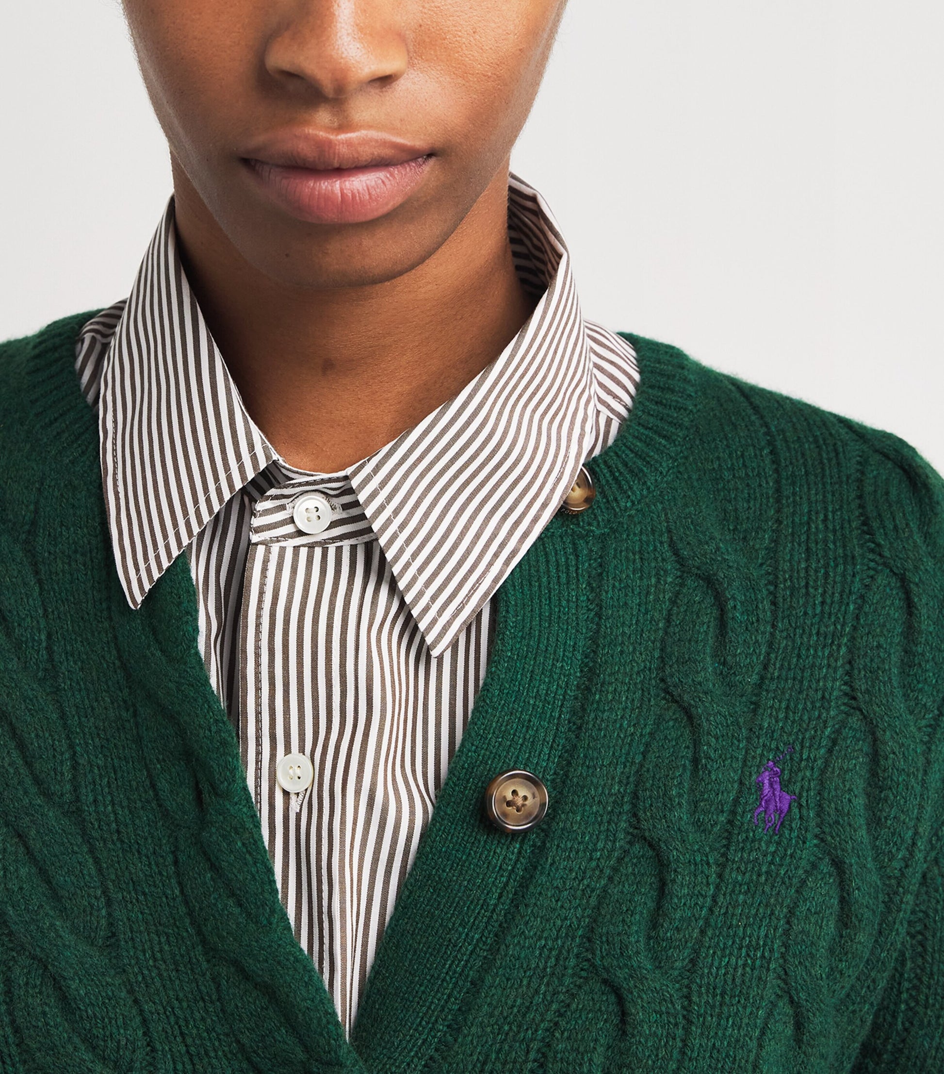Polo Ralph Lauren Green Wool-Cashmere Cable-Knit Cardigan