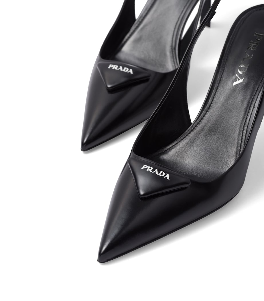 Prada Black Brushed Leather Slingback Pumps 75