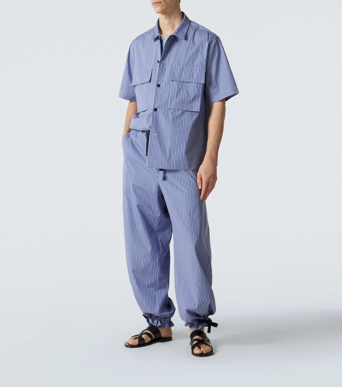 Sacai - قميص بوبلين قطني مخطط