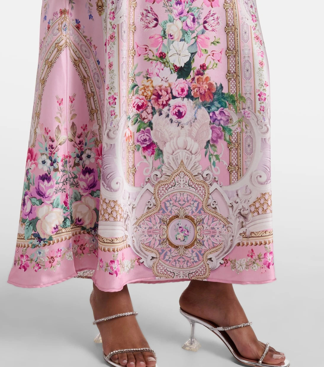 Camilla - Lace-trimmed printed silk midi dress