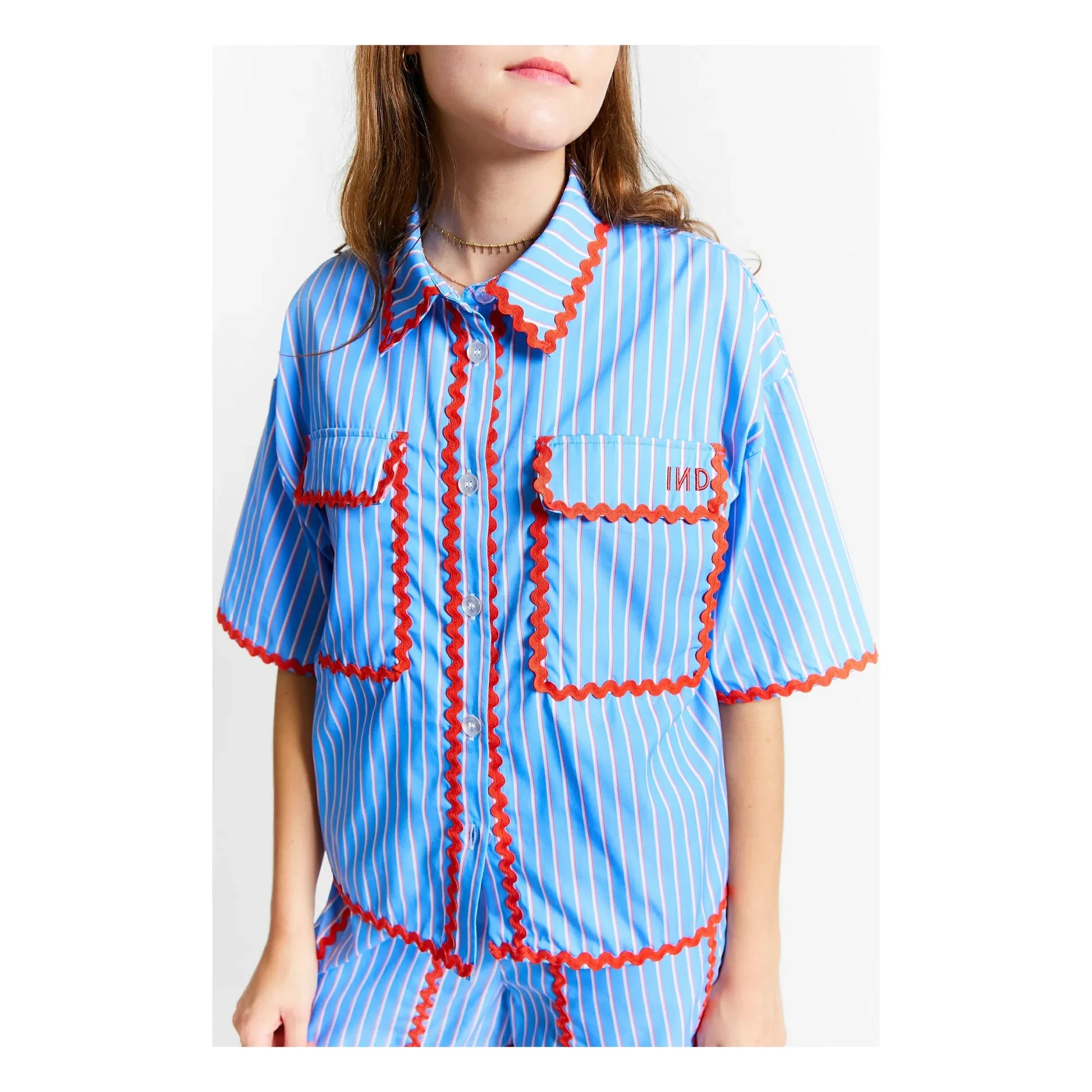 Indee - Suraya Contrast Edge Stripe Shirt | Blue