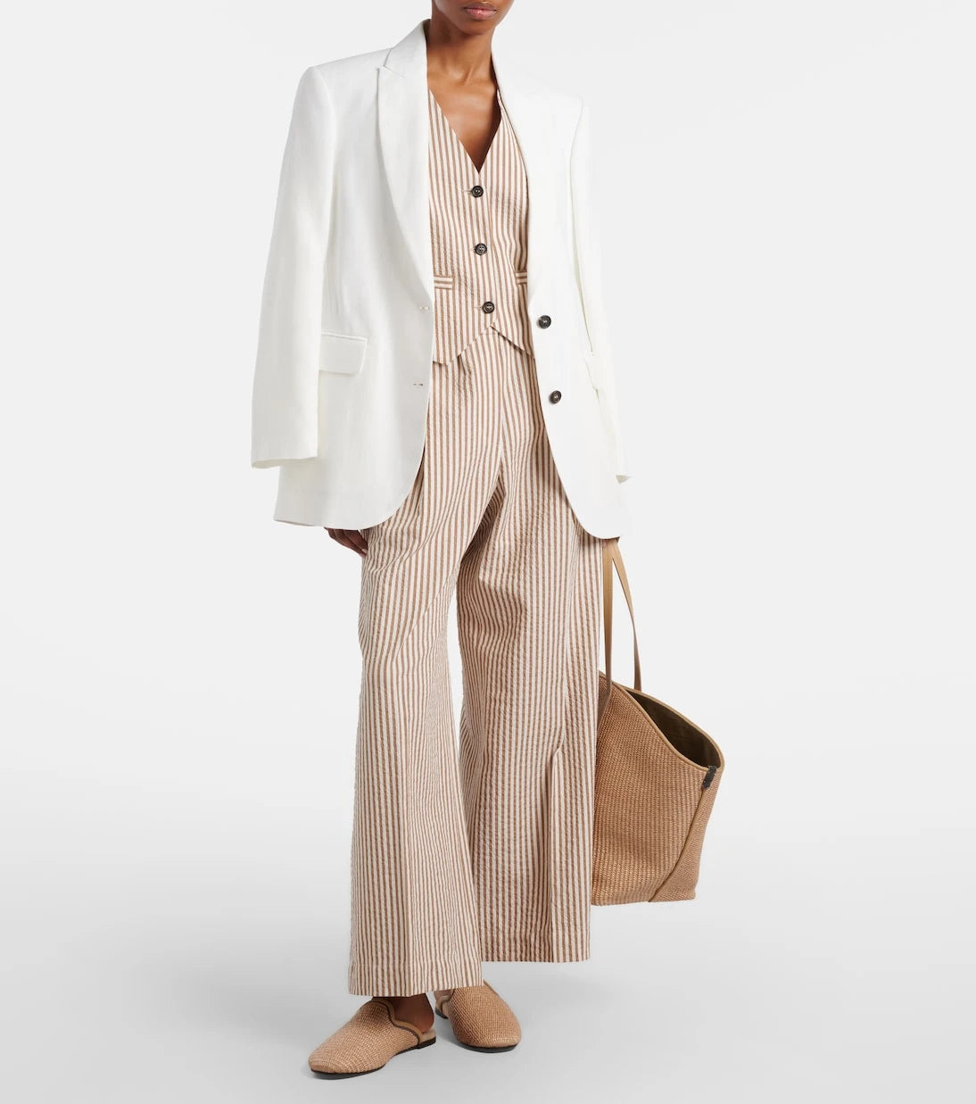 Brunello Cucinelli - Striped cotton-blend wide-leg pants