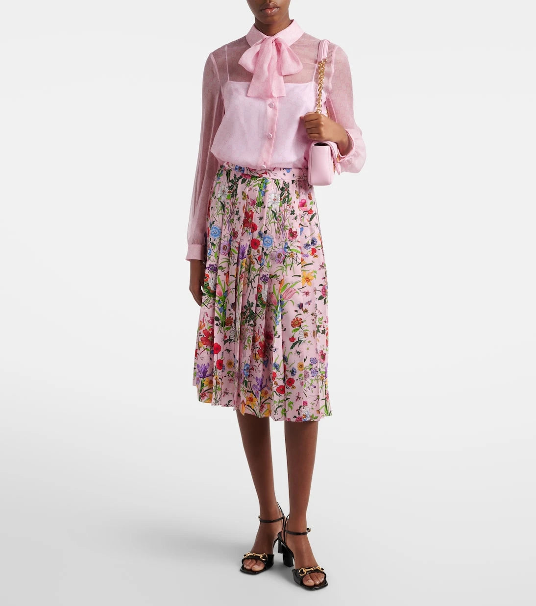Gucci - Floral pleated silk midi skirt