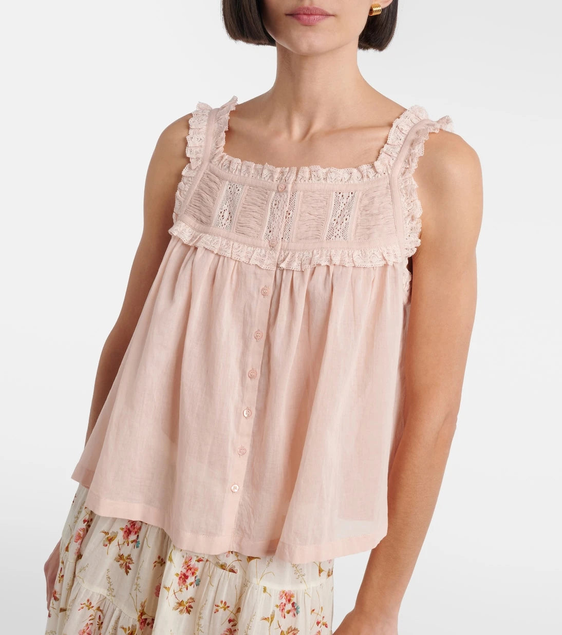 Dôen - Fidella lace-trimmed cotton top