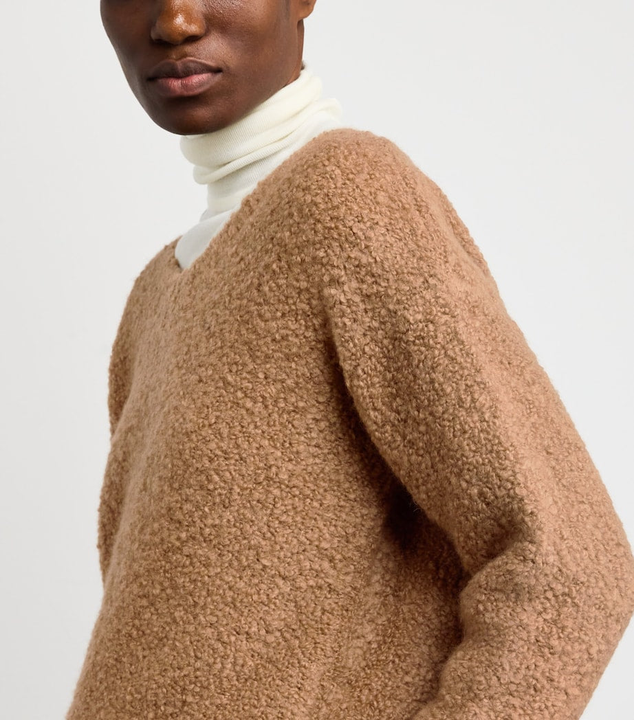 Beige Camel Wool-Silk Bouclé Oversized Sweater