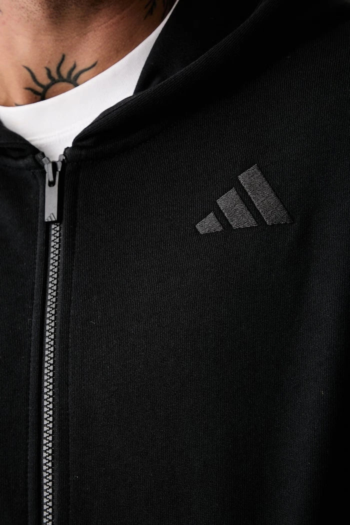 adidas erkek pamuklu fermuarlı kapüşonlu sweatshirt