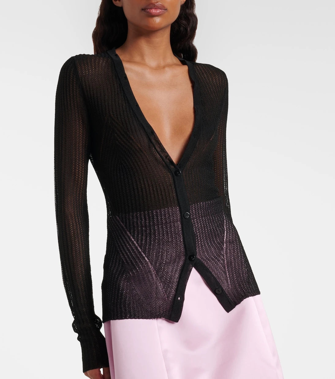 Blumarine - Feather-trimmed ribbed-knit cardigan