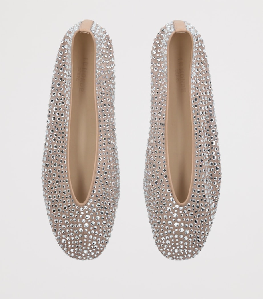 Le Monde Beryl Brown Crystal-Embellished Luna Ballet Flats