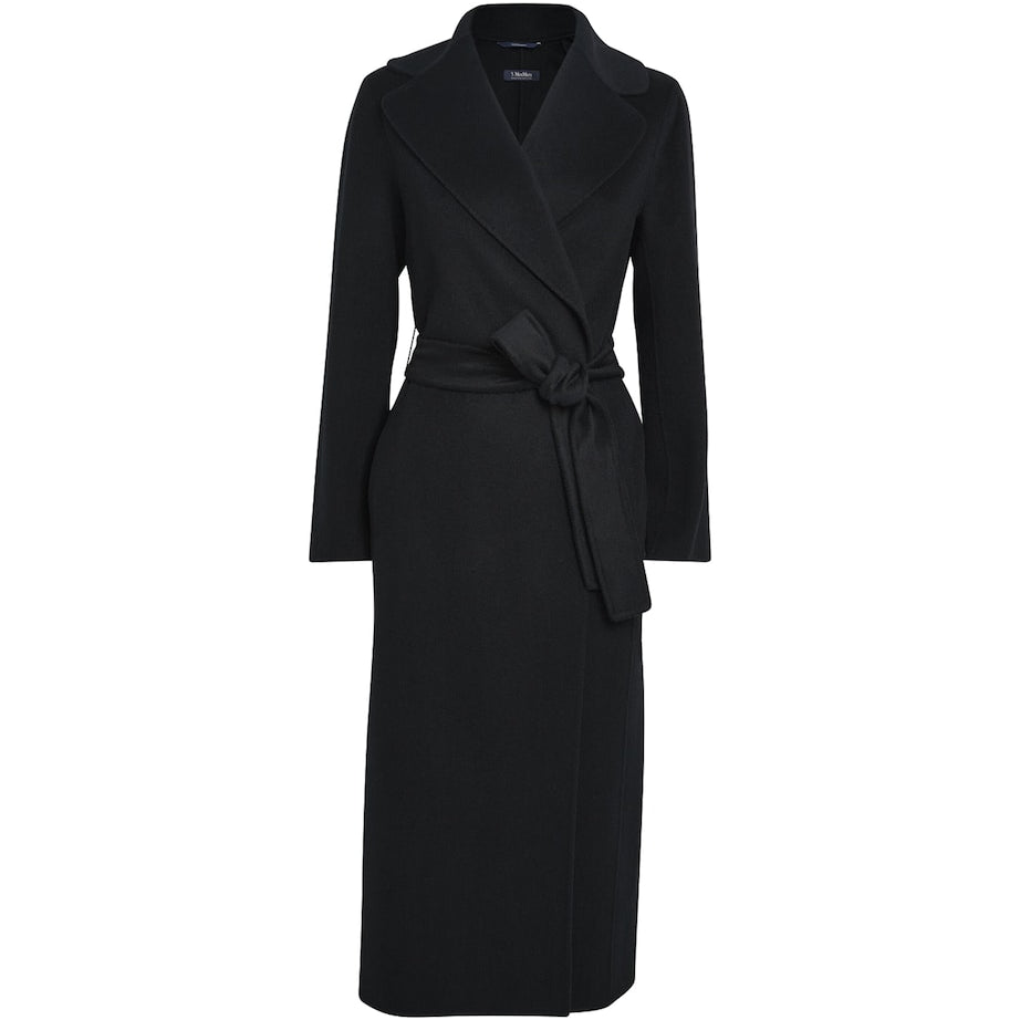 Max Mara Black Virgin Wool-Cashmere Wrap Coat