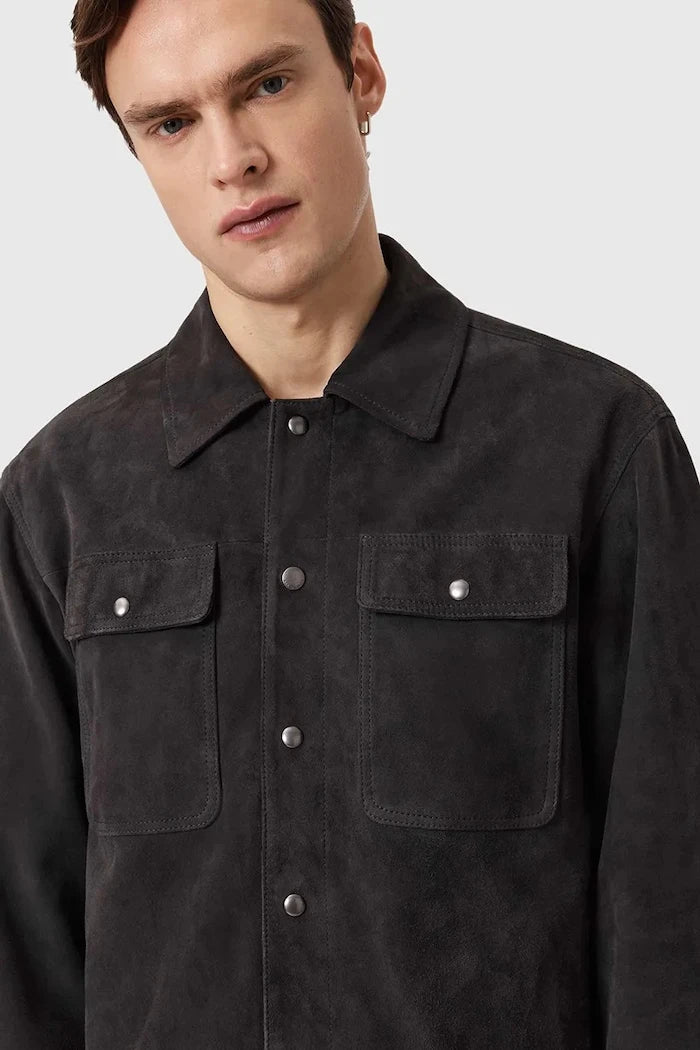 AllSaints яке мъжко от велур SHELTON