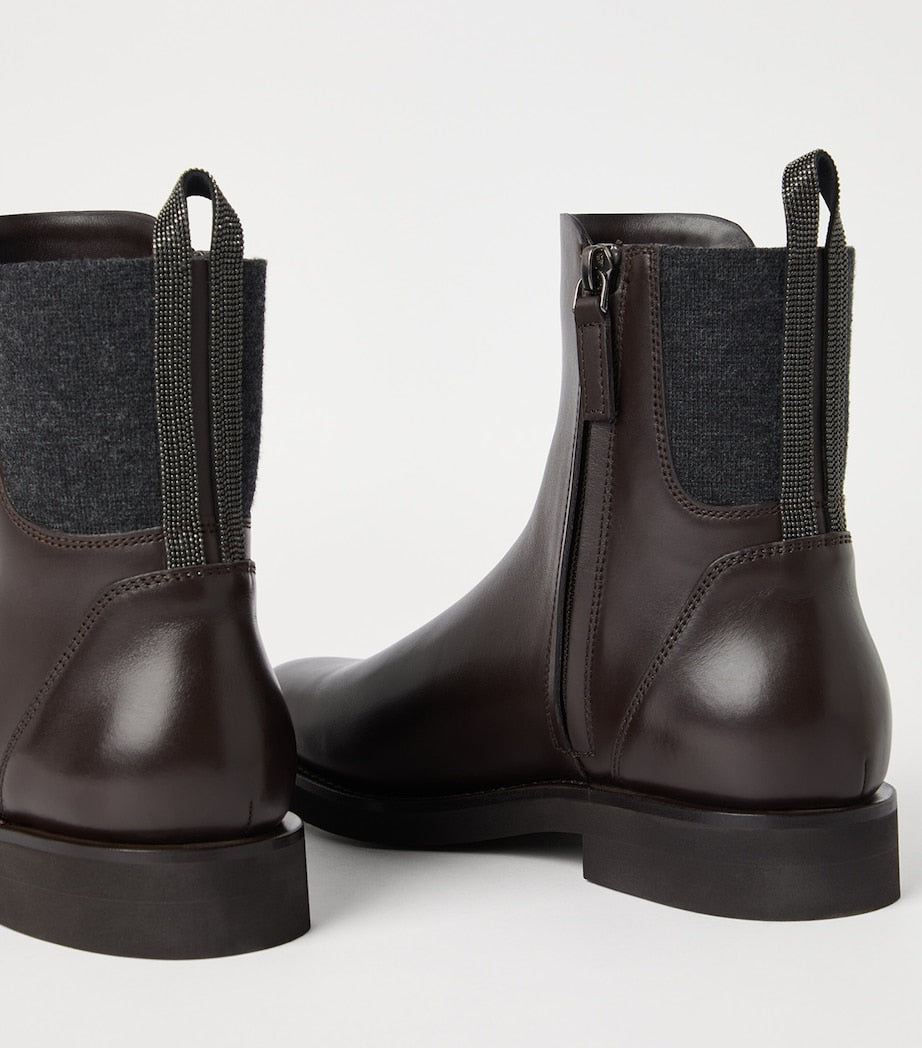Brunello Cucinelli Brown Leather Chelsea Boots