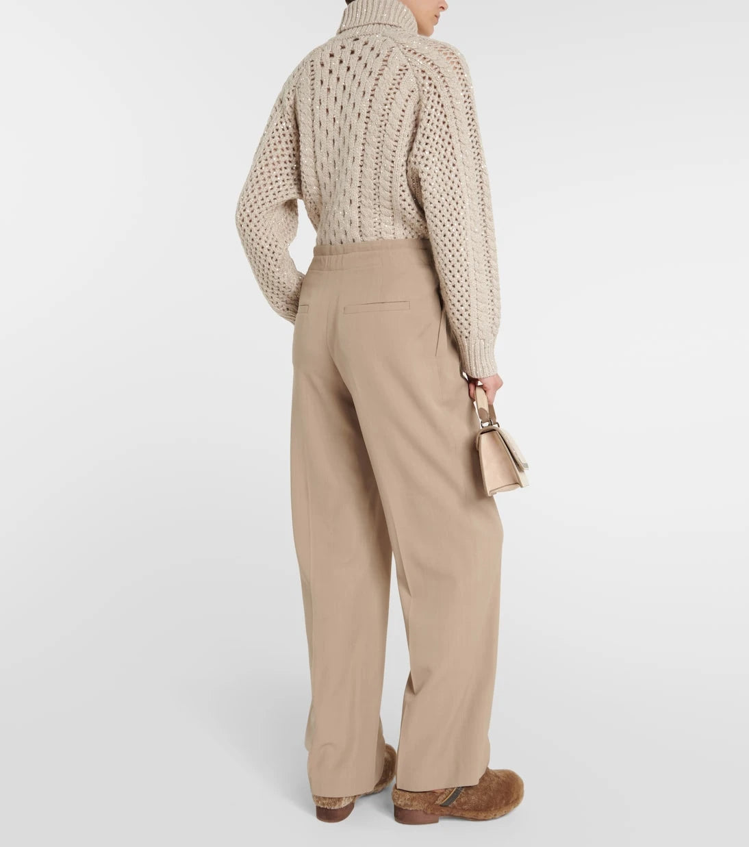 Brunello Cucinelli - بنطال صوف مستقيم بقصة خصر مرتفعة
