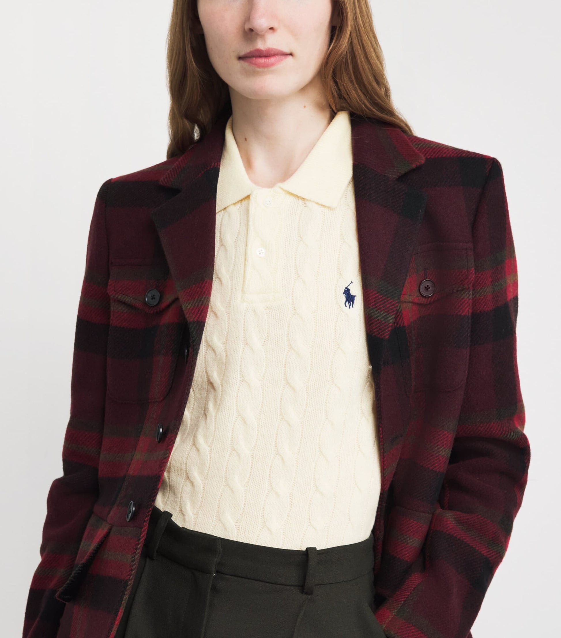 Ivory Wool-Cashmere Cable-Knit Polo Sweater