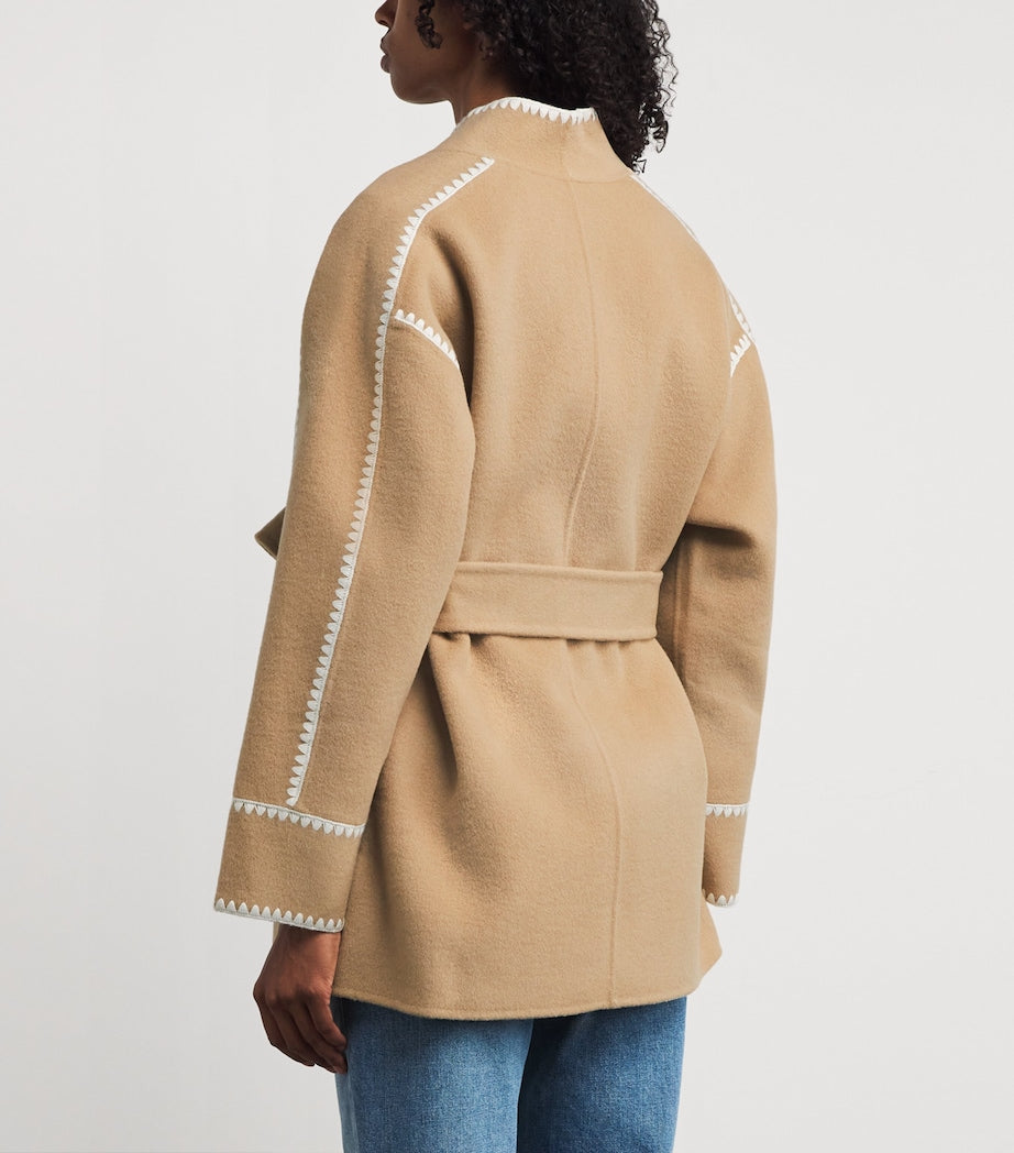 Brown Wool-Blend Pinked-Trim Coat