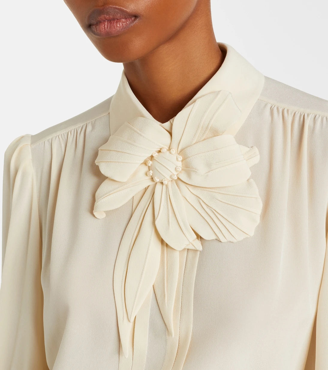 Valentino - Floral-appliqué silk crêpe de chine blouse