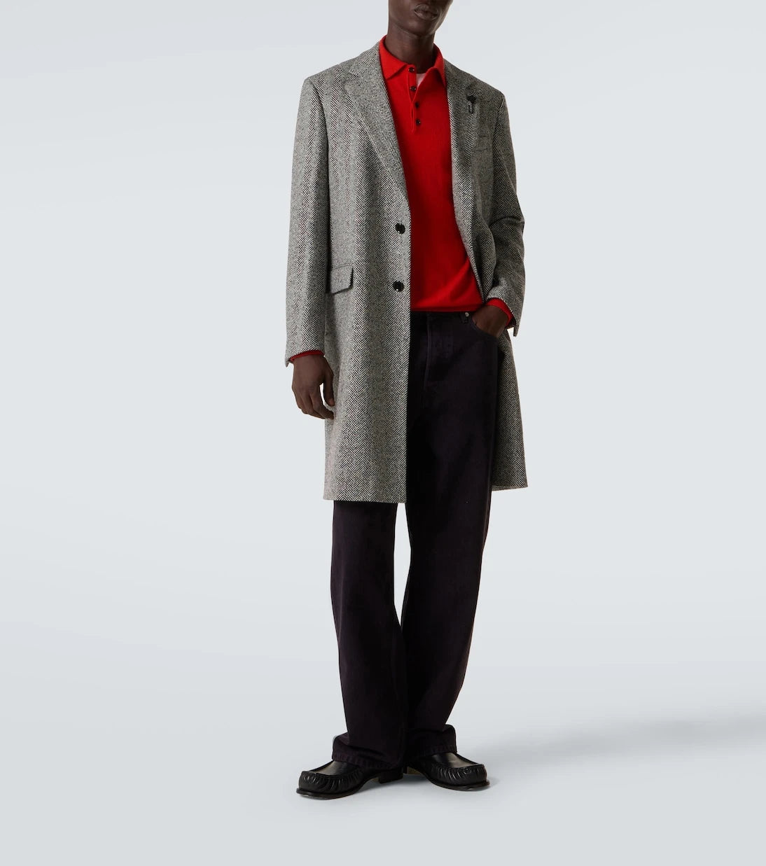 Lardini - Herringbone virgin wool tweed overcoat