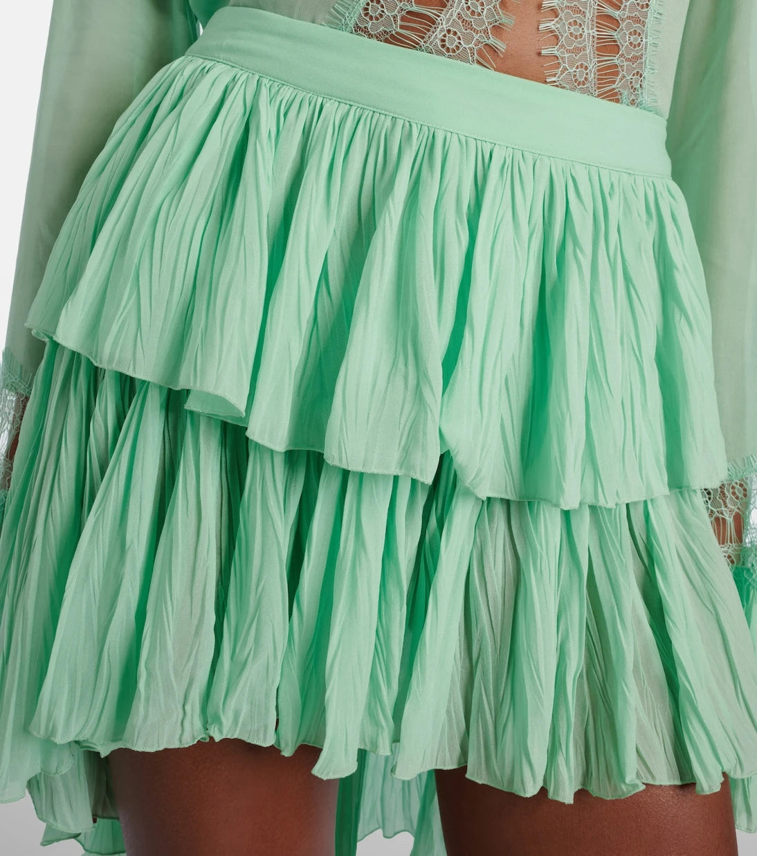 Blumarine - Plissé tiered georgette miniskirt